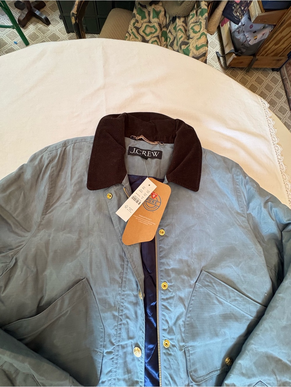 BNWT J. Crew Gray Down Quilted Barn Jacket with Dark Brown Corduroy Collar - Picture 4 of 11